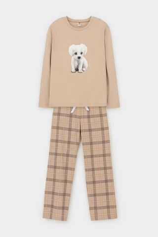 пижама  для девочки  КБ 2830/темно-бежевый,текстильная клетка