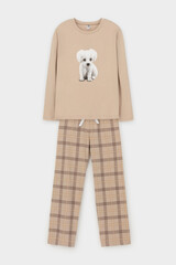 пижама  для девочки  КБ 2830/темно-бежевый,текстильная клетка