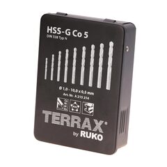 Набор сверл по металлу 1-10мм 19шт DIN338 HSSE-Co5 Terrax by Ruko A215214
