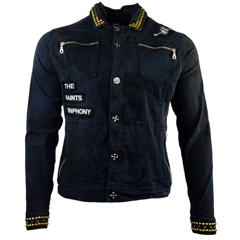 The Saints Sinphony | Куртка джинсовая мужская BONES JACKET BLACK AND GOLD TSJ044 перед
