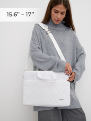 Легкая сумка для ноутбука 14" и 15,6" с карманом и ремнем на плечо (Стеганый белый)