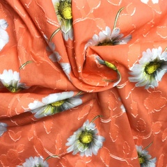 Ткань хлопок фил-купе ромашки в оранжевом цвете 2002