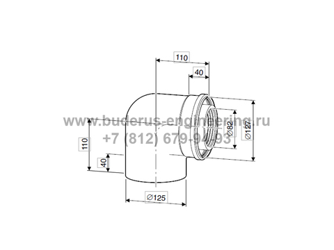 Колено угловое коаксиальное 87гр DN80/125 для котла Buderus Logamax Plus GB172i