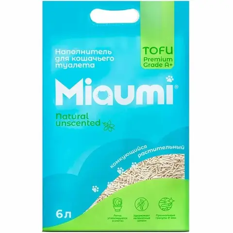 Miaumi TOFU Natural Unscente наполнитель комкующийся для кошачьего туалета растительный 6 л