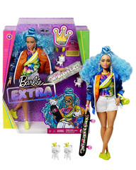 Kukla \ Кукла Barbie Extra Doll with Curly Blue Hair, Skateboard, & 2 Kittens-N