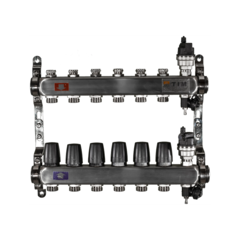 Коллектор из нержавеющей стали для отопления без расходомеров TIM 1" - 3/4" Евроконус - 6 выходов