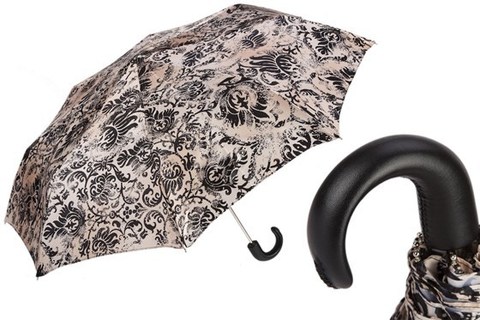 Зонт женский складной Pasotti - Black and Beige Folding Umbrella, Италия.