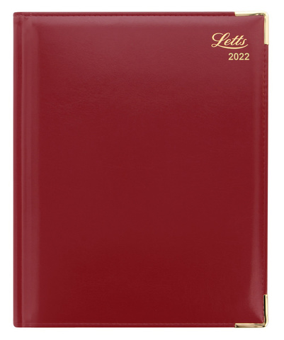 Еженедельник Letts Lexicon A4, кожа искусственная, белые страницы, срез позолоченный, металлические уголки, бургунди (22-081442)