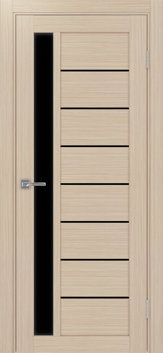 Дверь межкомнатная Оптима Порте Турин 554.21, цвет беленый дуб, экошпон, стекло лакобель черное