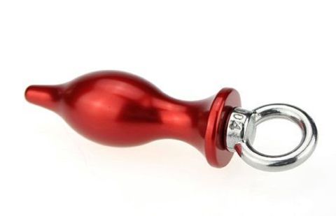 Красная металлическая анальная пробка с кольцом - 7 см. - 4sexdreaM 47420