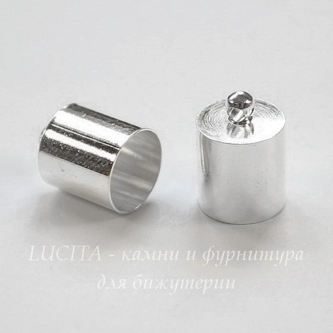 Концевик для шнура 8 мм, 13х9 мм (цвет - серебро), 2 штуки