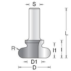 Фреза Dimar паз ручка для открывания D45 L59 I1=21 I2=17.2 D1=17 R4,8 1480379