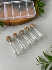 Баночки-бутылочки для хранения, прозрачные, в контейнере, 2,1*5 см, набор 5 шт.