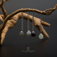 Серьги-протяжки Luna. Серебро, чёрный нефрит