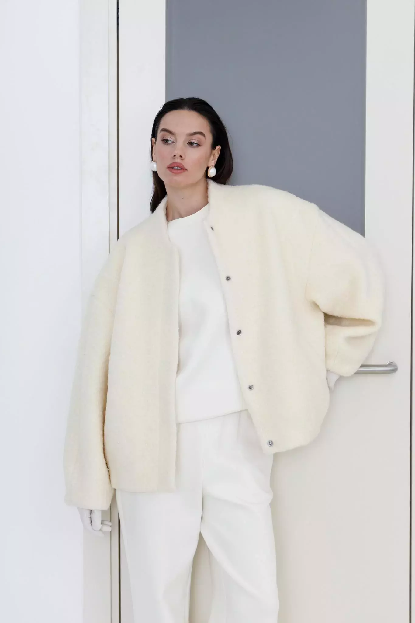 Бомбер ROSIE из шерсти букле, Кремовый