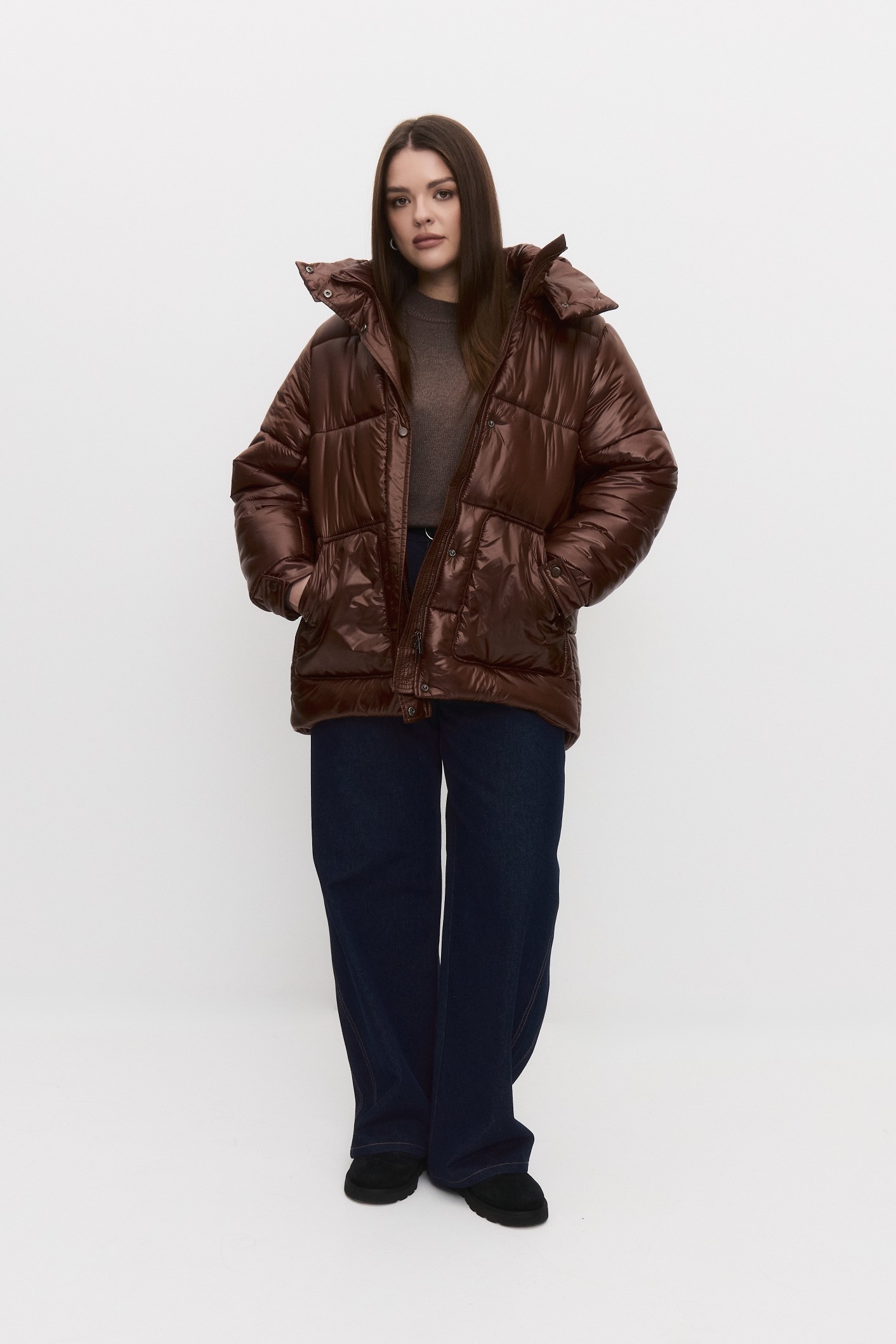 Куртка стеганая удлиненная, шоколад