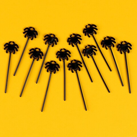 Шпажки для канапе, Паук, пластик, Черный, 12 шт.