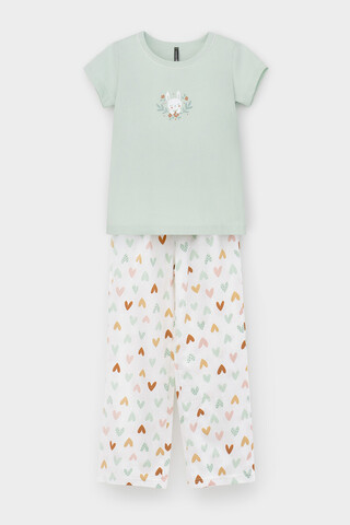 пижама  для девочки  К 1610/25/дымчатый нефрит,конфетти из сердечек