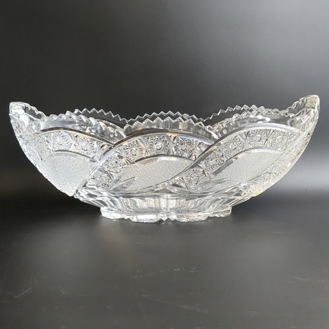 Большая ваза для сервировки, в форме ладьи, алмазная грань, геометрический орнамент, матовый, винтаж СССР 1970-1990 гг