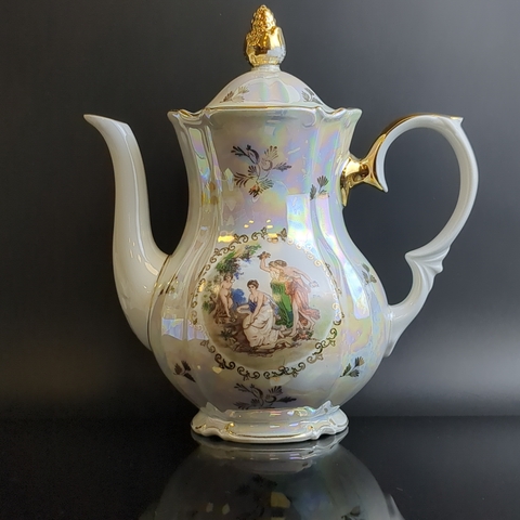 Чайник, кофейник фарфоровый из сервиза "Мадонна", Kahla GDR, люстр, изображение, золочение, винтаж времён 1970-1990 гг