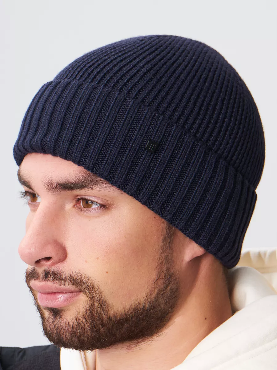 Шапка зимняя на флисе вязаная бини