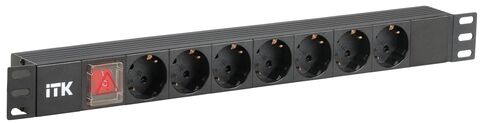 ITK PDU 7 розеток нем. ст, с LED выкл, 1U, без шнура, вх. С14