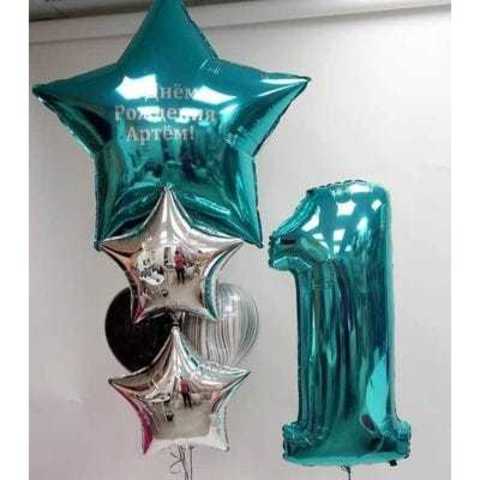 воздушные шары на годик мальчику, фольгированная звезда с текстом, шары на день рождения