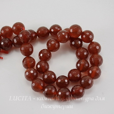 Бусина Сердолик (тониров), шарик с огранкой, цвет - коричнвый, 10 мм, нить