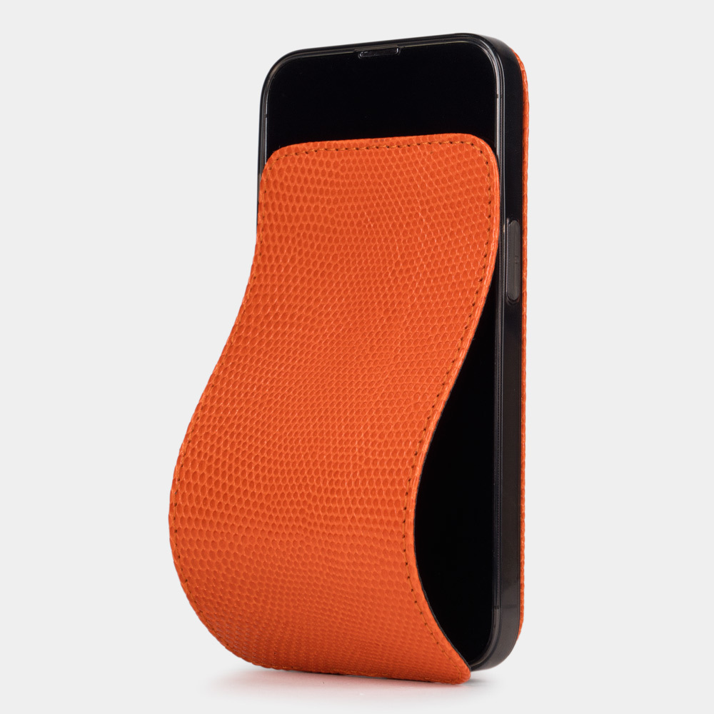 Чехол для iPhone 13 Pro Max из натуральной кожи ящерицы, оранжевого цвета