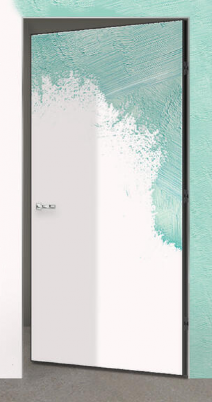 Дверь межкомнатная скрытая Велдорис Инвизибл ОПТИМ РЕВЕРС Кубика k1019 кромка черная алюминиевая с 3х сторон (с зарезкой под замок + замок магнитный Морелли), цвет белый, под покраску, глухая