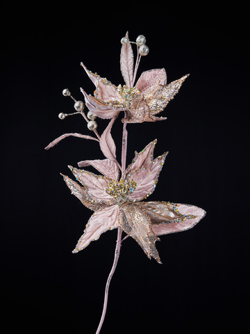 Цветок пуансеттия на клипсе 20х41см ChristmasDeLuxe платина