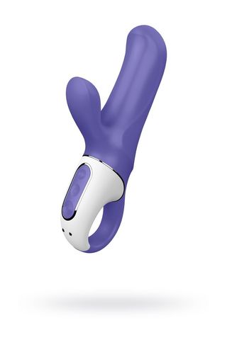 Фиолетовый вибратор Satisfyer Vibes Magic Bunny с клиторальным отростком - 17,6 см.