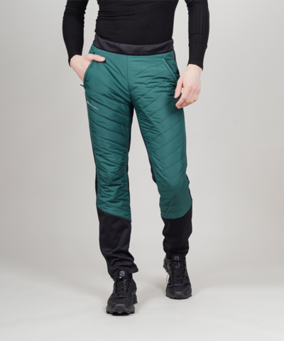 Премиальные брюки для лыж и зимнего бега Nordski Hybrid Warm Black-Alpine Green мужские