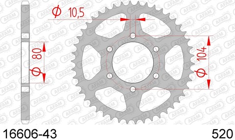 16606-43 звезда задняя KAWASAKI NINJA, Z 800, KAWASAKI ZX 6 (ведомая) стальная, 520, AFAM (JTR478.43)