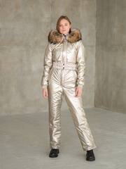 Premium золотой металлик Комбинезон женский зимний