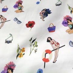 Ткань хлопок  сатин с эластаном с Пинап белый фон 2003