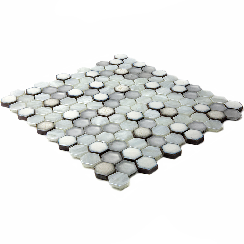 TCGL-12 Эксклюзивная керамическая шестиугольная плитка мозаика Alma Glamour серебряный белый светлый перламутр