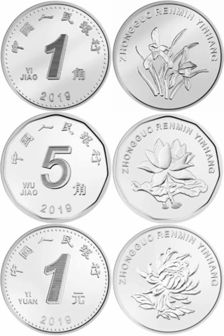 Годовой набор монет Китая (1 и 5 джао, 1 юань) 2019 года. UNC