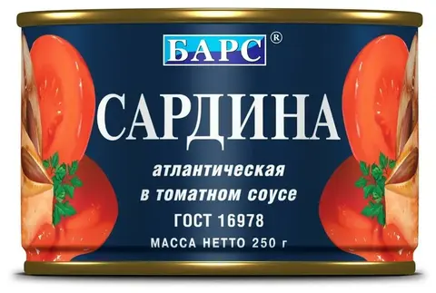 Сардина атл. в т/с 250г  ТМ Барс