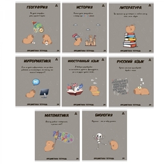 Комплект предметных тетрадей А5 24л., 8 предметов, со справочным материалом, скрепка, мелованный картон (стандарт), блок офсет, Alingar "Капибара"