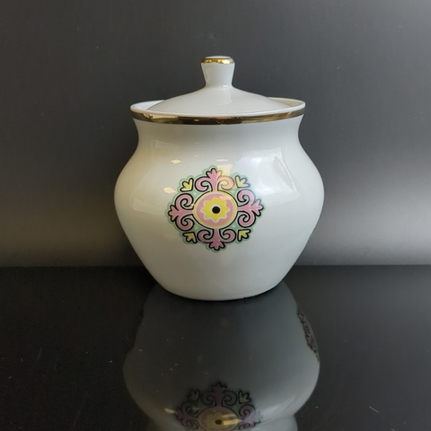 Сахарница фарфоровая, деколь, золочение, Кузяевский ФЗ, винтаж СССР 1963-1991 гг