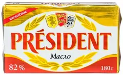 Масло кислосливочное President несоленое 82%, 360г