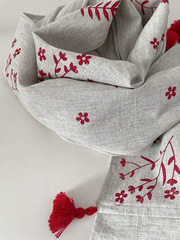 Шарф льняной комби. со штампами и кисточками 