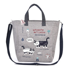 Тоут 2-в-1 с кошкой "MATILDAsan", c ремнем через плечо, на молнии, серый шелк, 23-6632-1, KUSUGURU