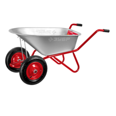 ЗУБР Т-21, 90 л, 180 кг, двухколесная, пневматические колеса, садово-строительная тачка (39952)