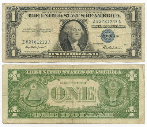 Банкнота США 1 доллар (серебряный сертификат) 1957 Z 82781233 A. F