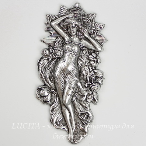 Винтажный декоративный элемент - штамп "Богиня" 53x26 мм (оксид серебра)