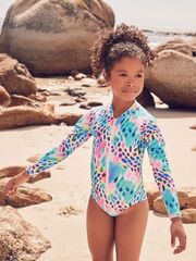 Купальник слитный на молнии для девочки Next E76-821, Голубой, Розовый