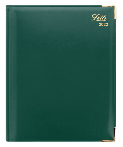 Еженедельник Letts Lexicon A4, кожа искусственная, белые страницы, срез позолоченный, металлические уголки, зеленый (22-081443)