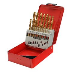 Набор сверл по металлу 1-10мм 19шт DIN338 HSSE-Co5 TiN 130° (мет. кейс) H-Tools Pro 215214TPRO